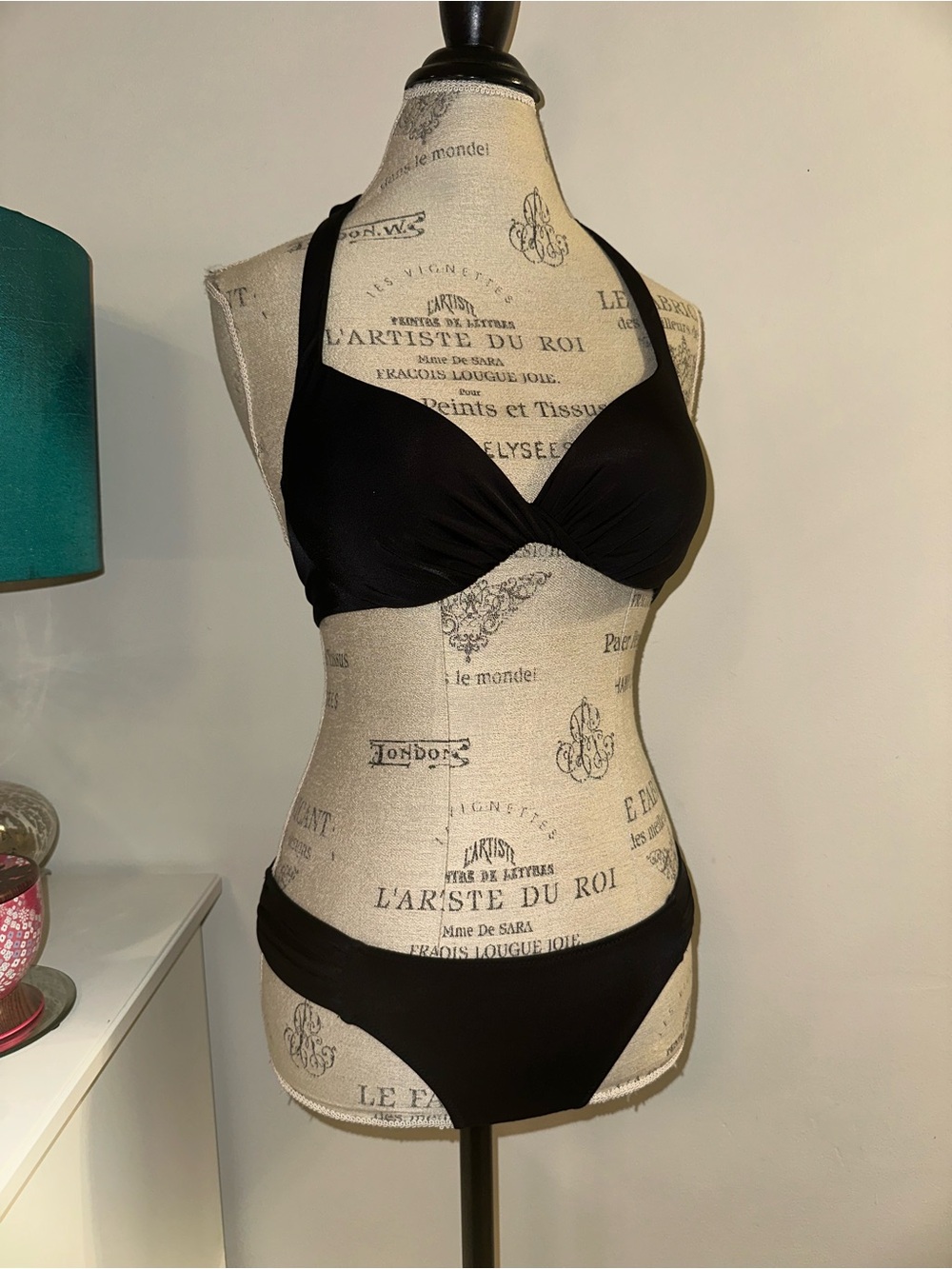 NEW Victoria's Secret Black Twist Front Halter Bikini 2-pc 34A/Small NWOT